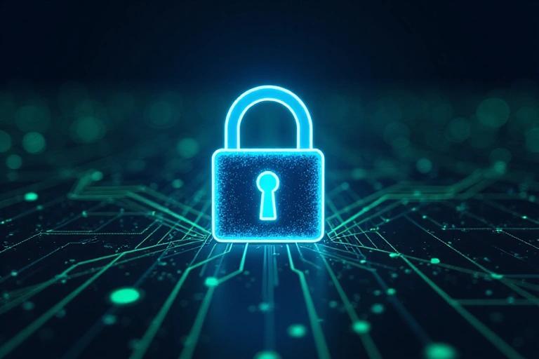 Simbol de securitate cibernetică, lacăt cu scut