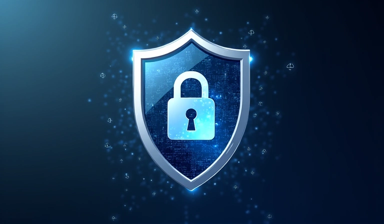 Imagine conceptuală a unui scut de protecție, simbolizând limitarea răspunderii și securitatea datelor